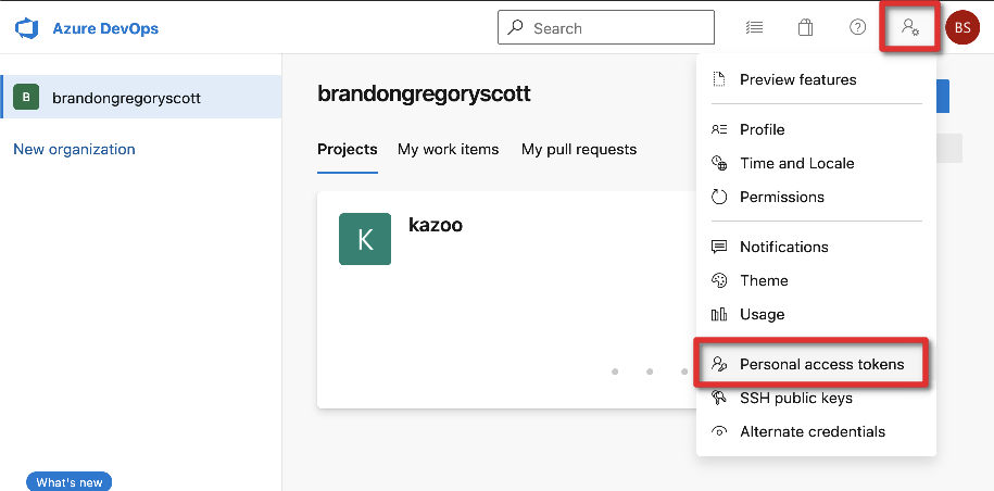 Access your organization's settings menu and navigate to the Personal access tokens page