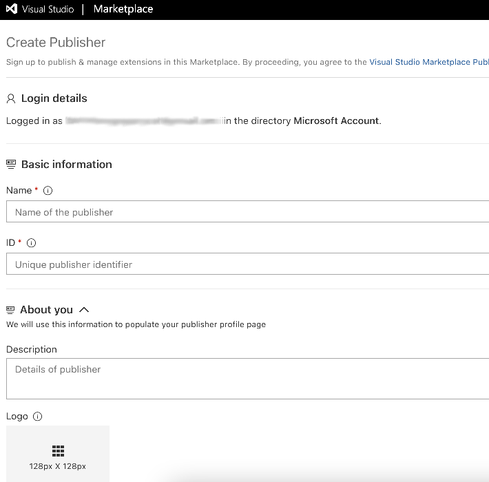 Create a new publisher for the Visual Studio Marketplace