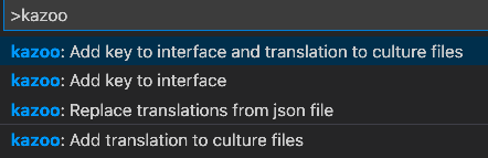 An example of commands grouped by ‘kazoo' in the Command Palette