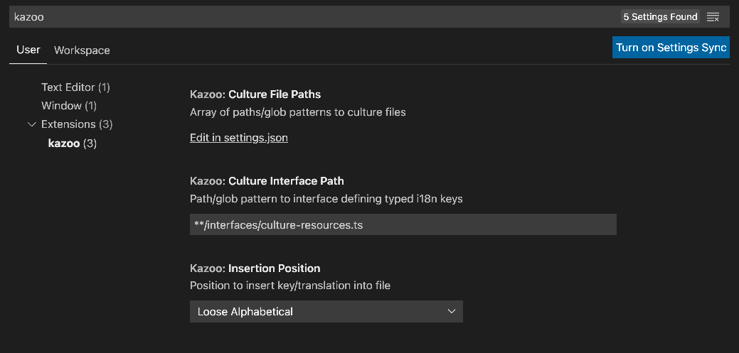 Example of the settings panel for kazoo