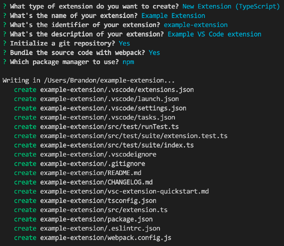 Example configuration/output from Yeoman