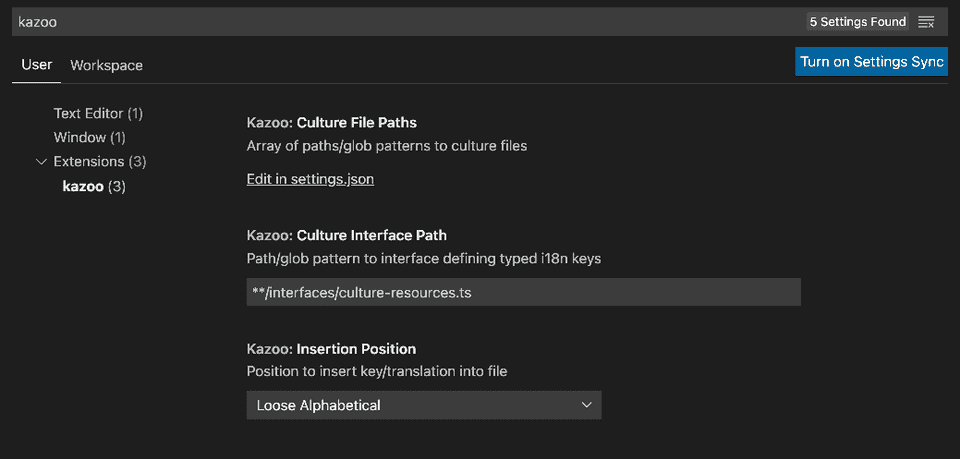 Example of the settings panel for kazoo